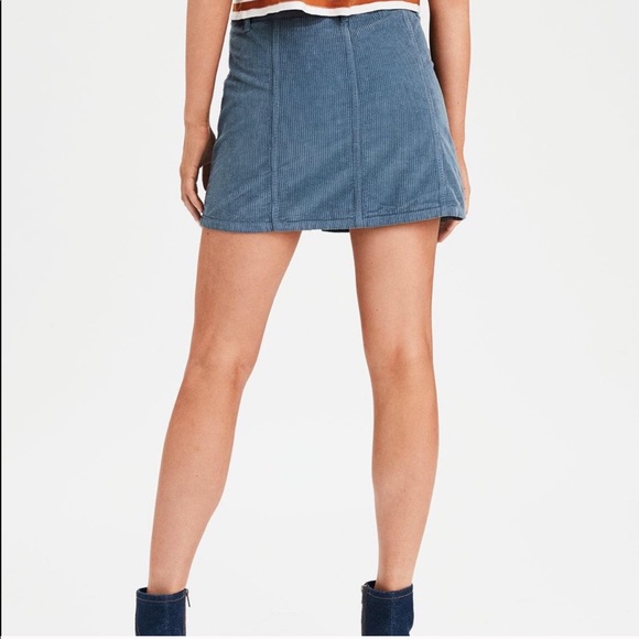 AMERICAN EAGLE Ash Blue Corduroy A-Line Zip Skirt - Picture 5 of 9